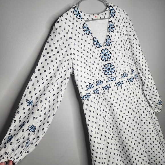 Boden Flossie Swiss Dot Embroidered Floral Midi Dress White and Blue Size 18R - Picture 4 of 15